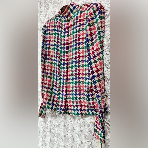 NWT Vintage Carlisle Multicolor 100% Silk Women’s Blouse Houndstooth Size 8 - Picture 3 of 11